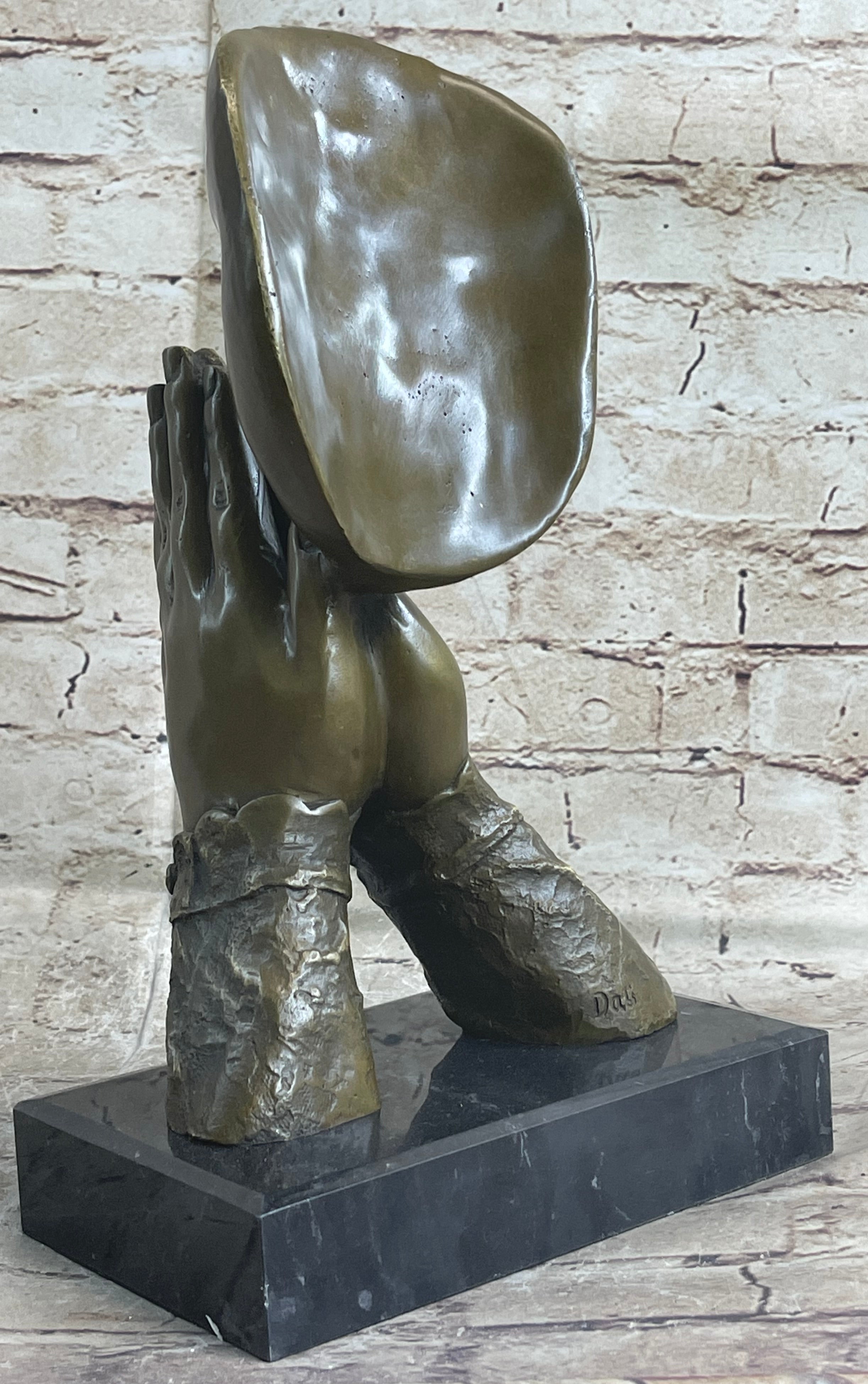 Praying Floating Face Bronze Metal Sculpture Surrealism Dali