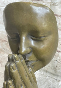 Praying Floating Face Bronze Metal Sculpture Surrealism Dali