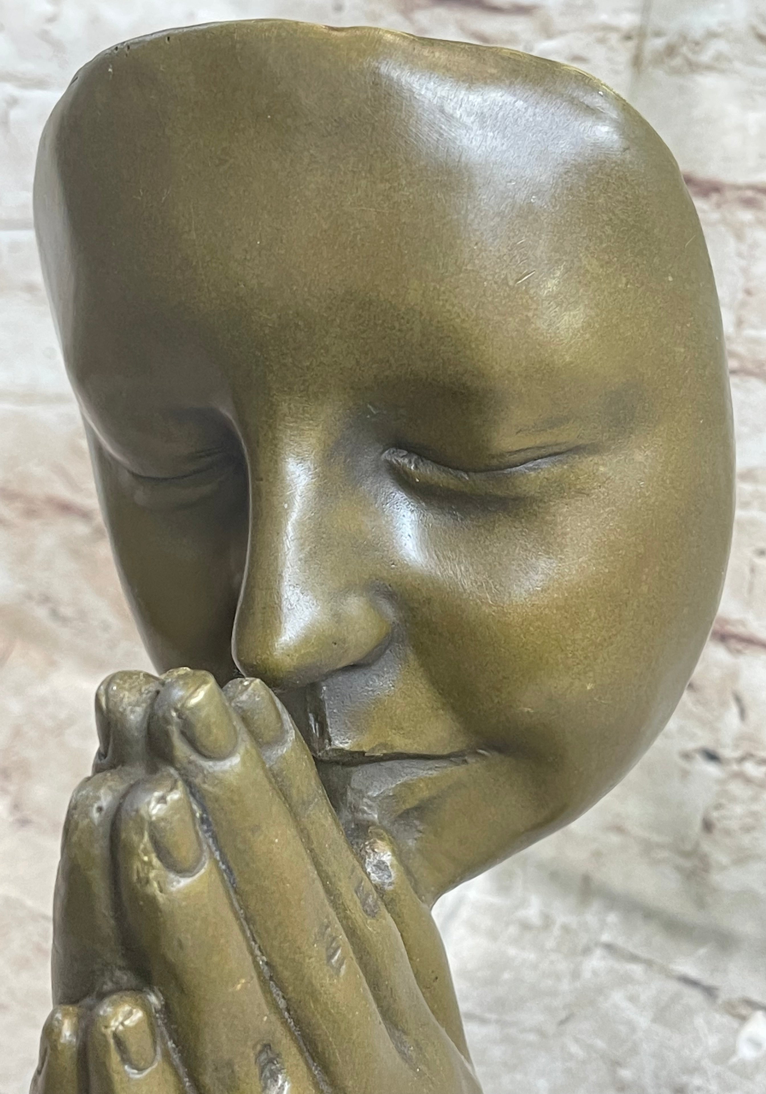 Praying Floating Face Bronze Metal Sculpture Surrealism Dali