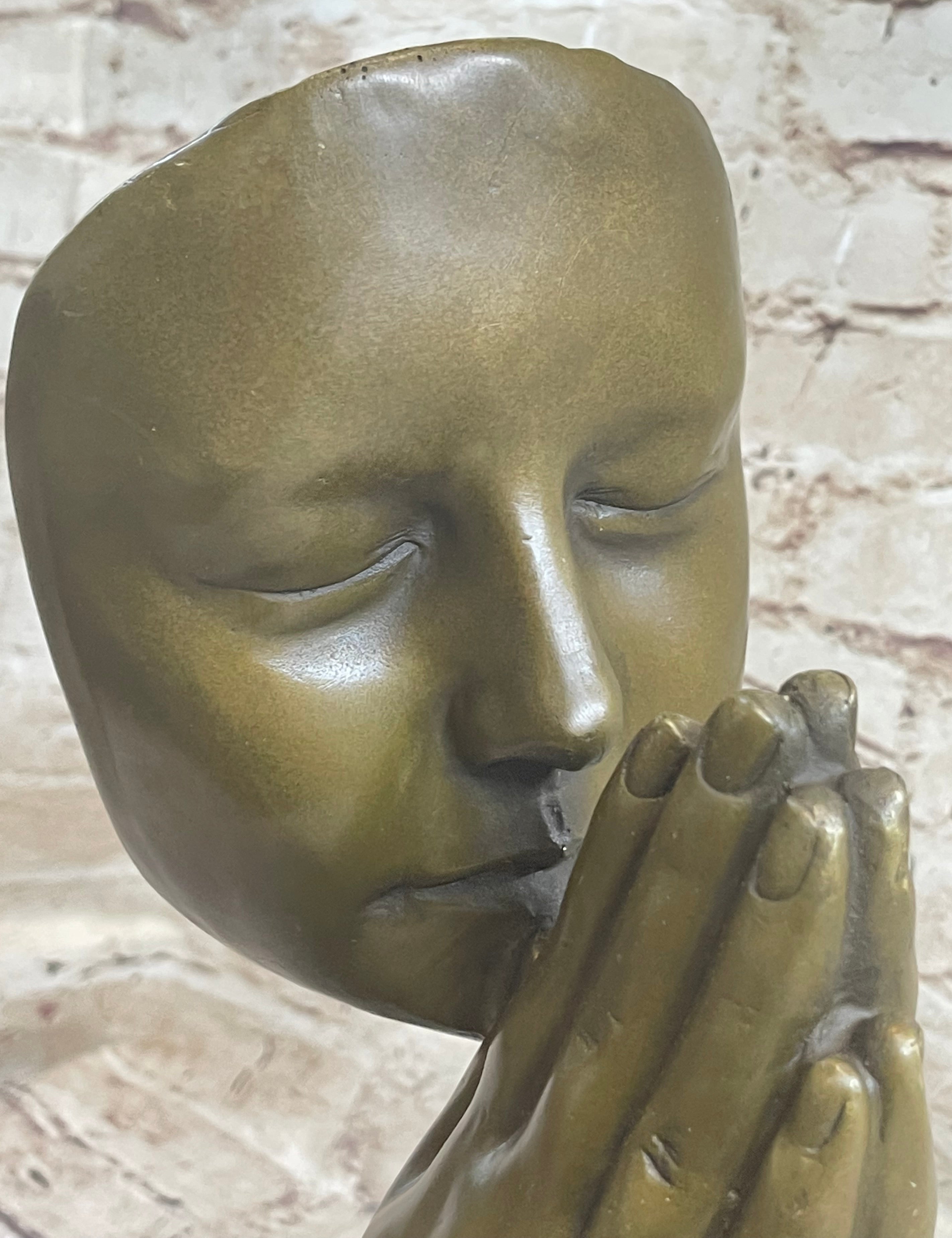 Praying Floating Face Bronze Metal Sculpture Surrealism Dali