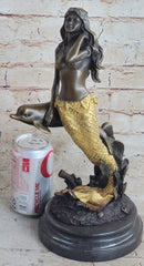 Large Multi Color Patina Hot Cast Mermaid & Dolphin by Lost Wax