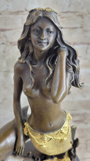 Large Multi Color Patina Hot Cast Mermaid & Dolphin by Lost Wax