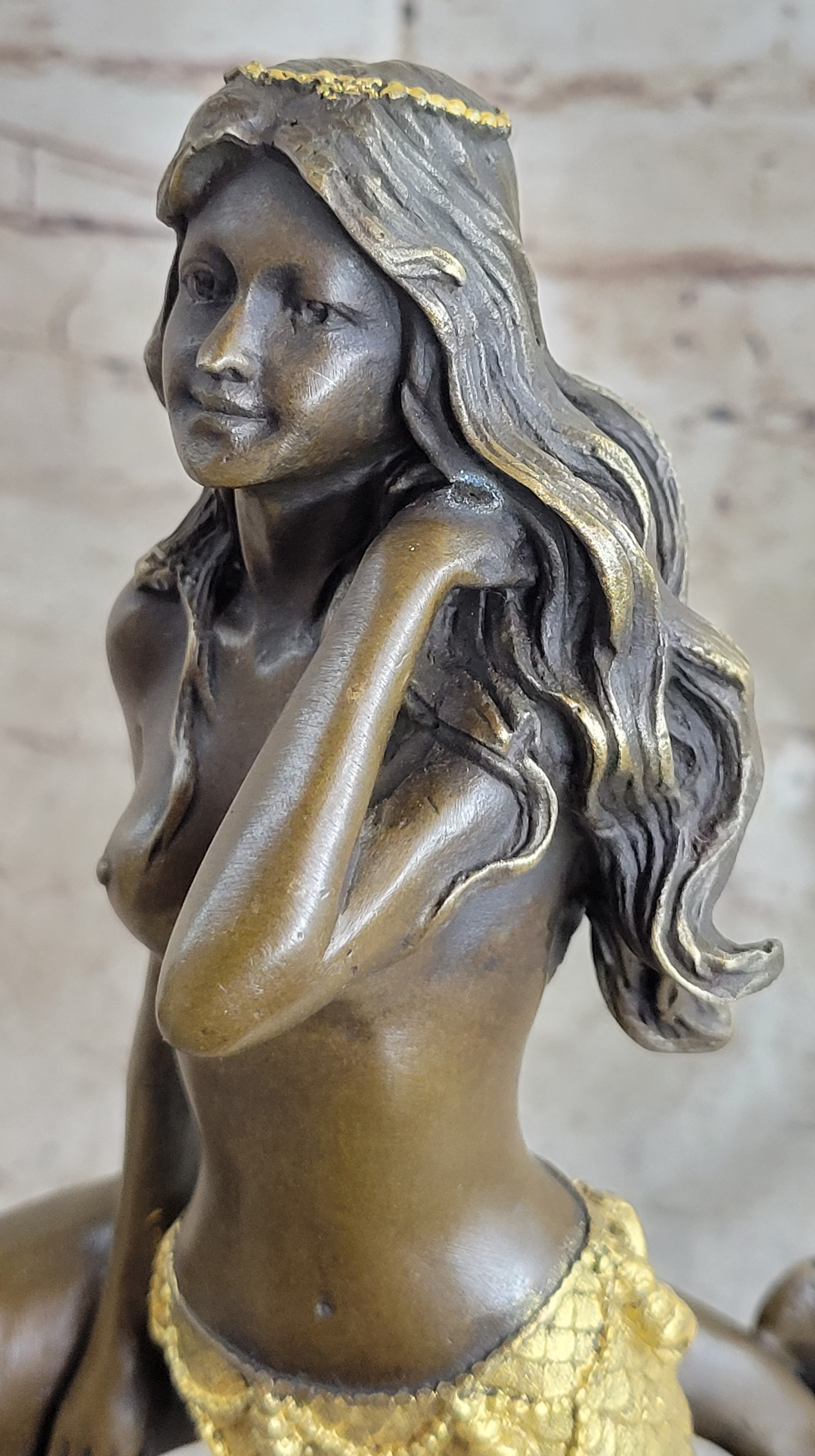 Large Multi Color Patina Hot Cast Mermaid & Dolphin by Lost Wax
