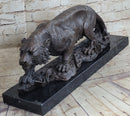Signed Vienna Bronze Marble Leopard Panther Cat Sculpture