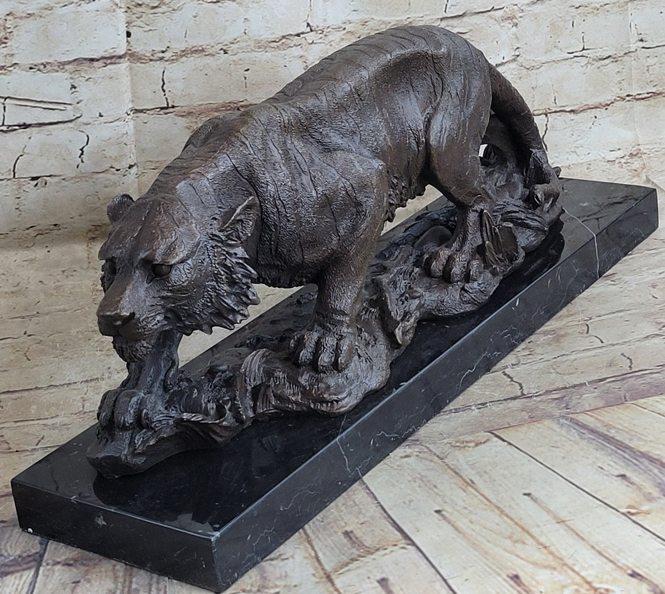 Signed Vienna Bronze Marble Leopard Panther Cat Sculpture