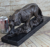 Signed Vienna Bronze Marble Leopard Panther Cat Sculpture