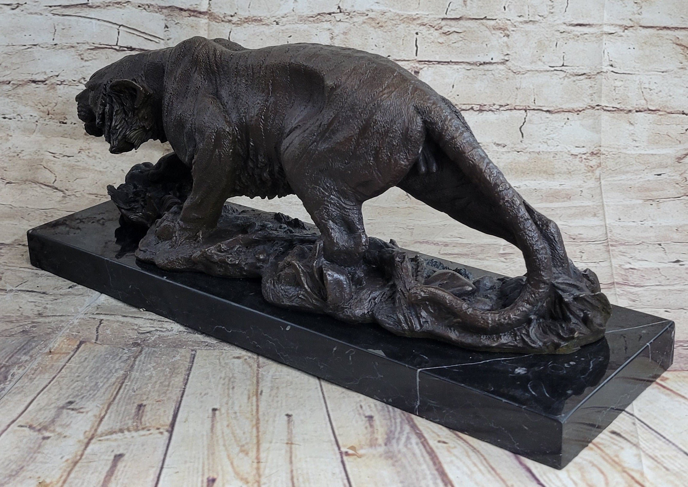 Signed Vienna Bronze Marble Leopard Panther Cat Sculpture