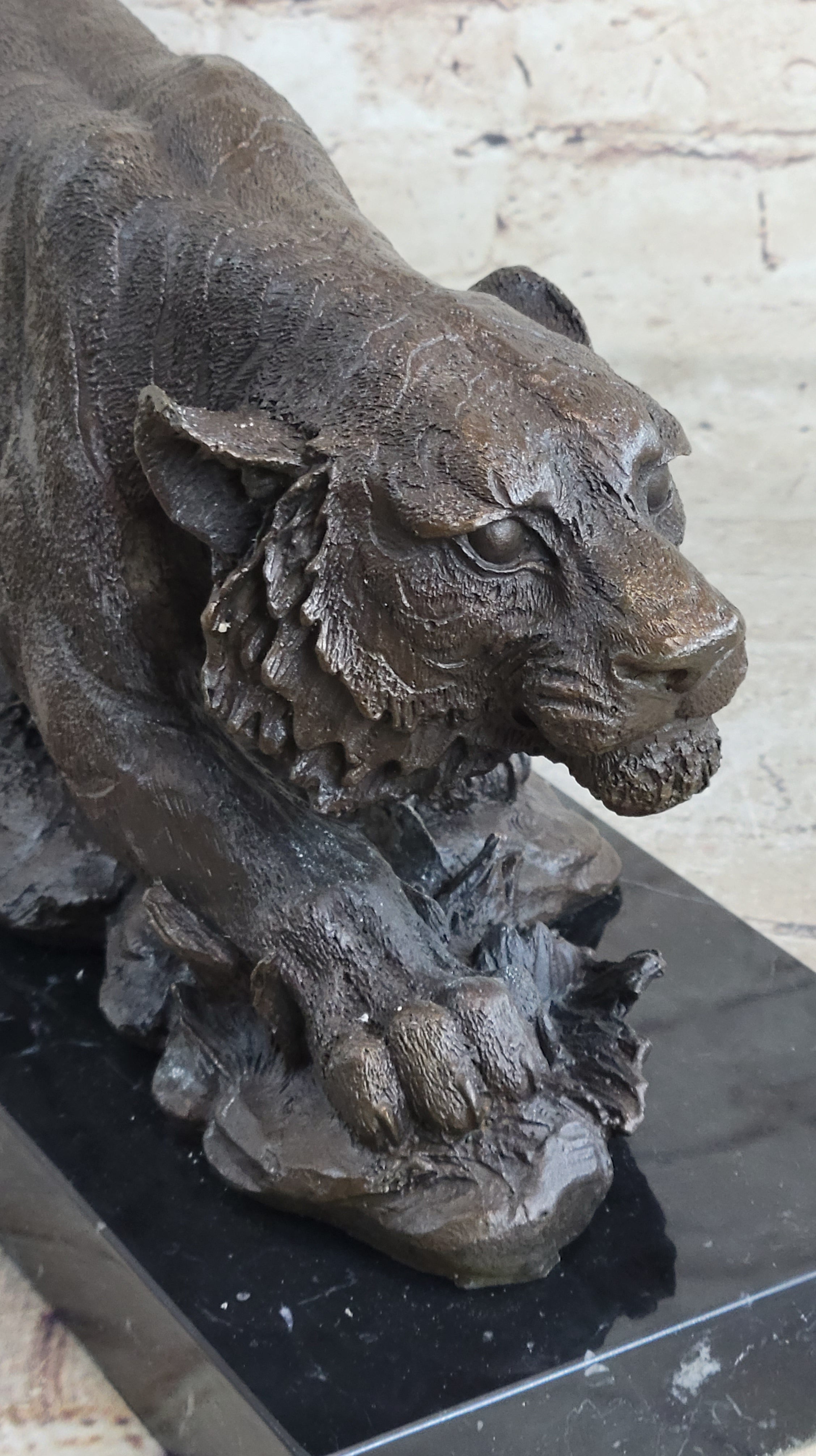 Signed Vienna Bronze Marble Leopard Panther Cat Sculpture