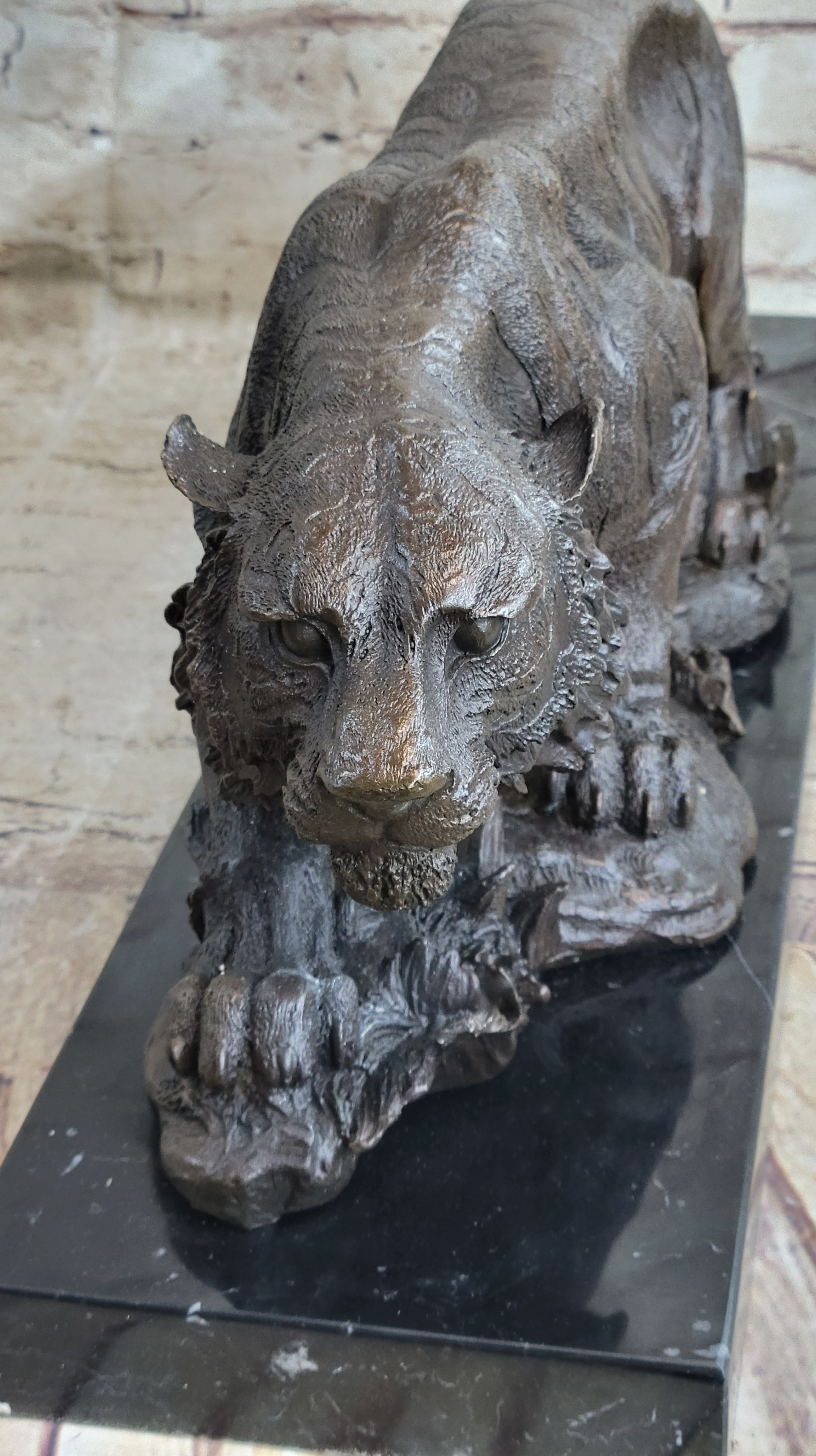 Signed Vienna Bronze Marble Leopard Panther Cat Sculpture