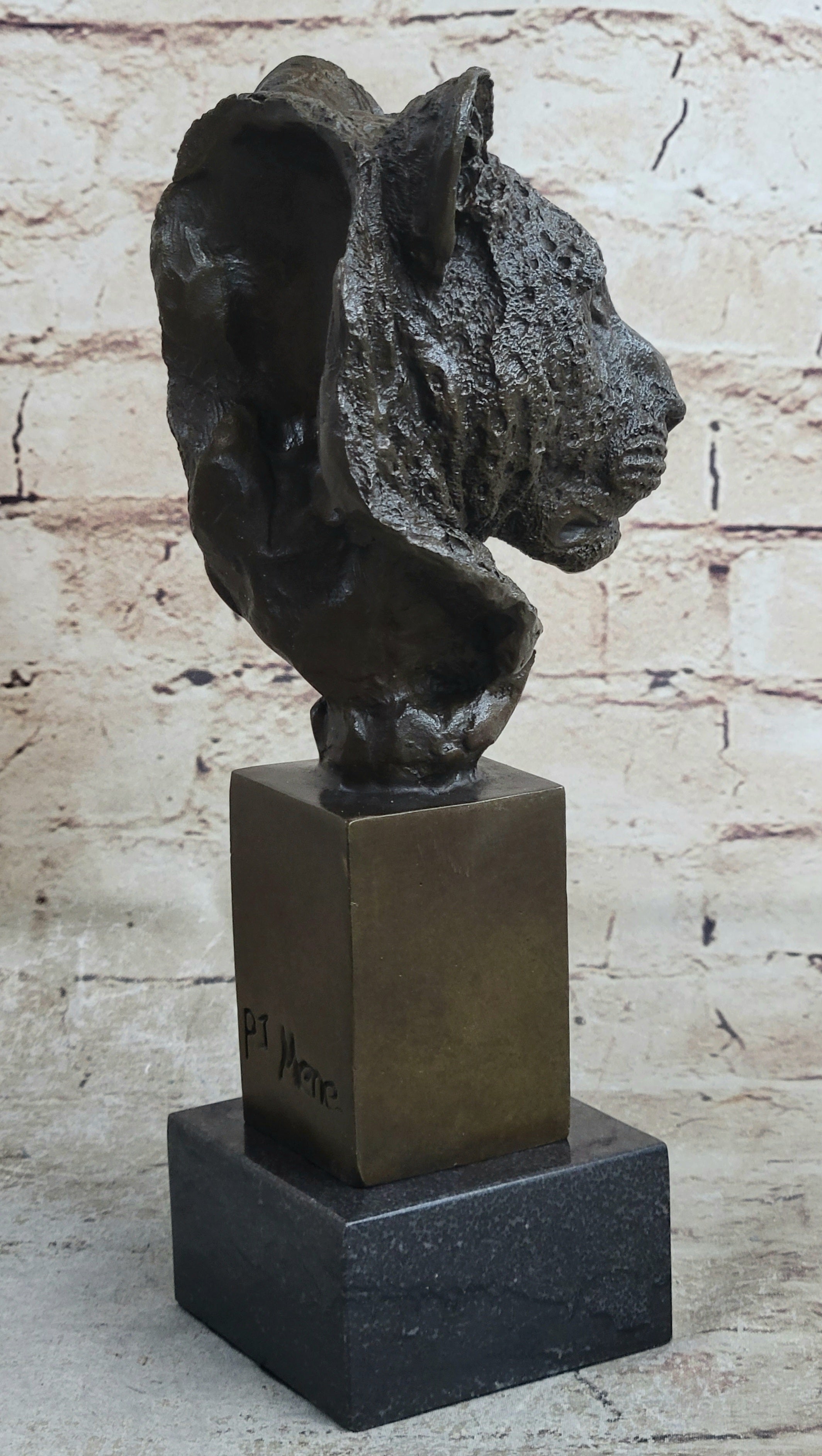 African Cheetah Bronze Bust by Mene - Animal Figure Art