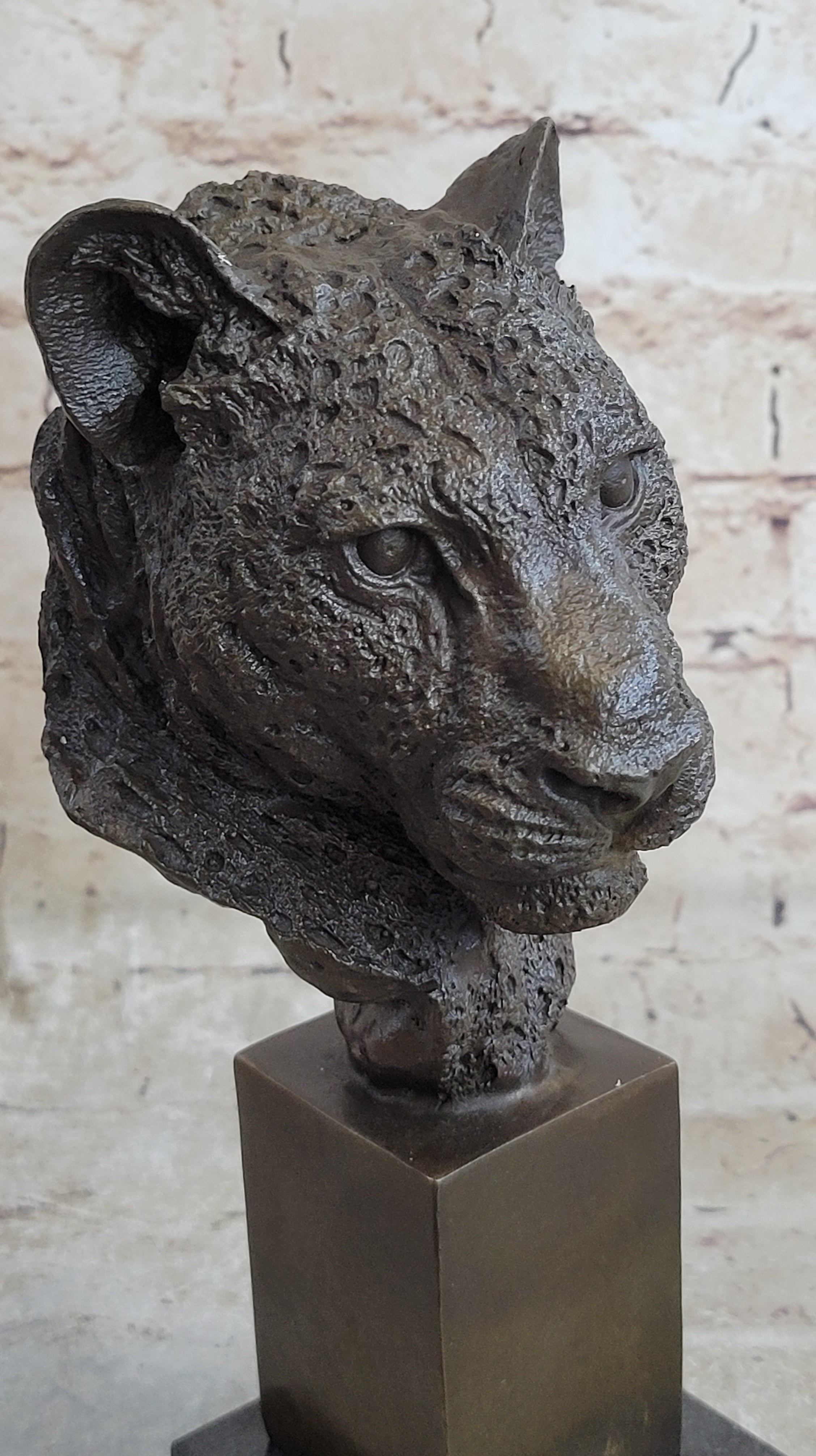 African Cheetah Bronze Bust by Mene - Animal Figure Art