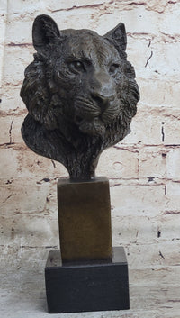 Tiger Bronze Metal Bust Sculpture Tiger's Head Marble Base 10" x 5"