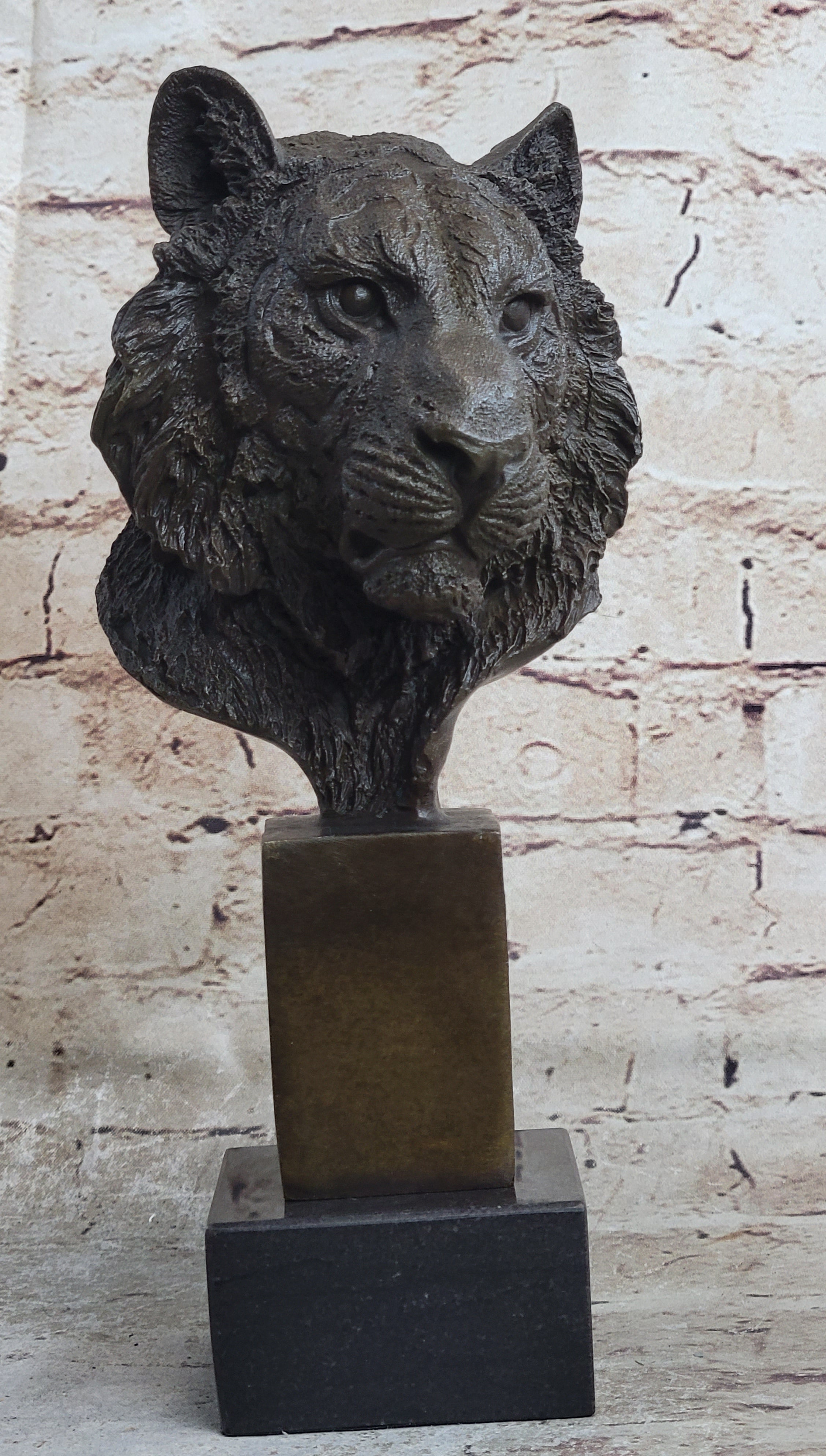 Tiger Bronze Metal Bust Sculpture Tiger's Head Marble Base 10" x 5"
