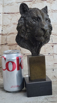 Tiger Bronze Metal Bust Sculpture Tiger's Head Marble Base 10" x 5"