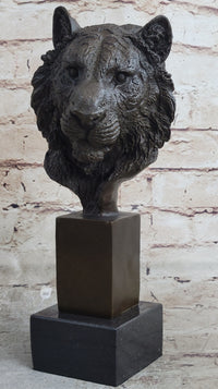 Tiger Bronze Metal Bust Sculpture Tiger's Head Marble Base 10" x 5"
