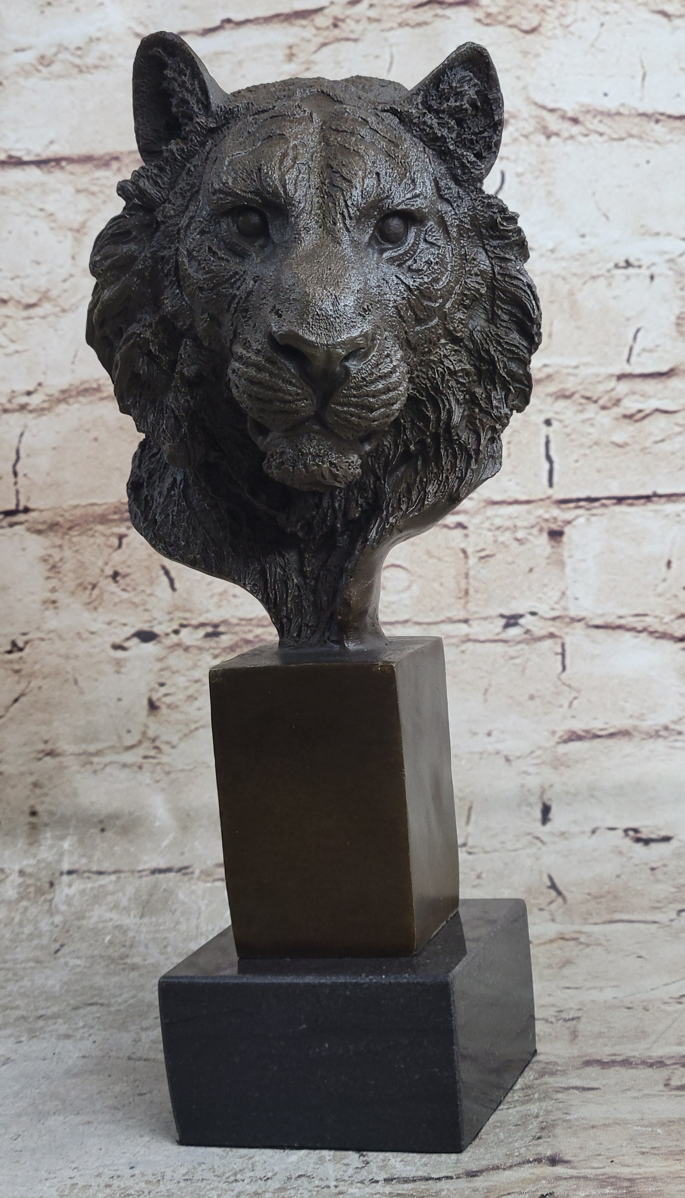 Tiger Bronze Metal Bust Sculpture Tiger's Head Marble Base 10" x 5"