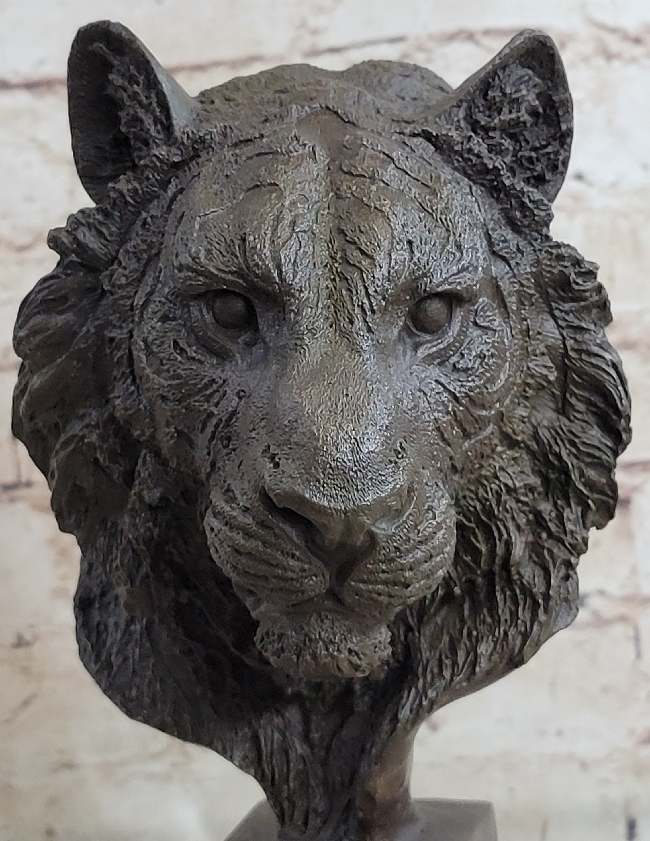 Tiger Bronze Metal Bust Sculpture Tiger's Head Marble Base 10" x 5"