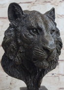 Tiger Bronze Metal Bust Sculpture Tiger's Head Marble Base 10" x 5"