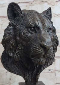 Tiger Bronze Metal Bust Sculpture Tiger's Head Marble Base 10" x 5"