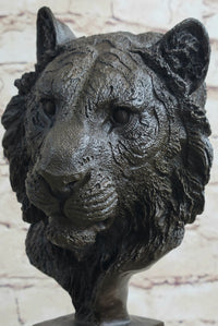 Tiger Bronze Metal Bust Sculpture Tiger's Head Marble Base 10" x 5"