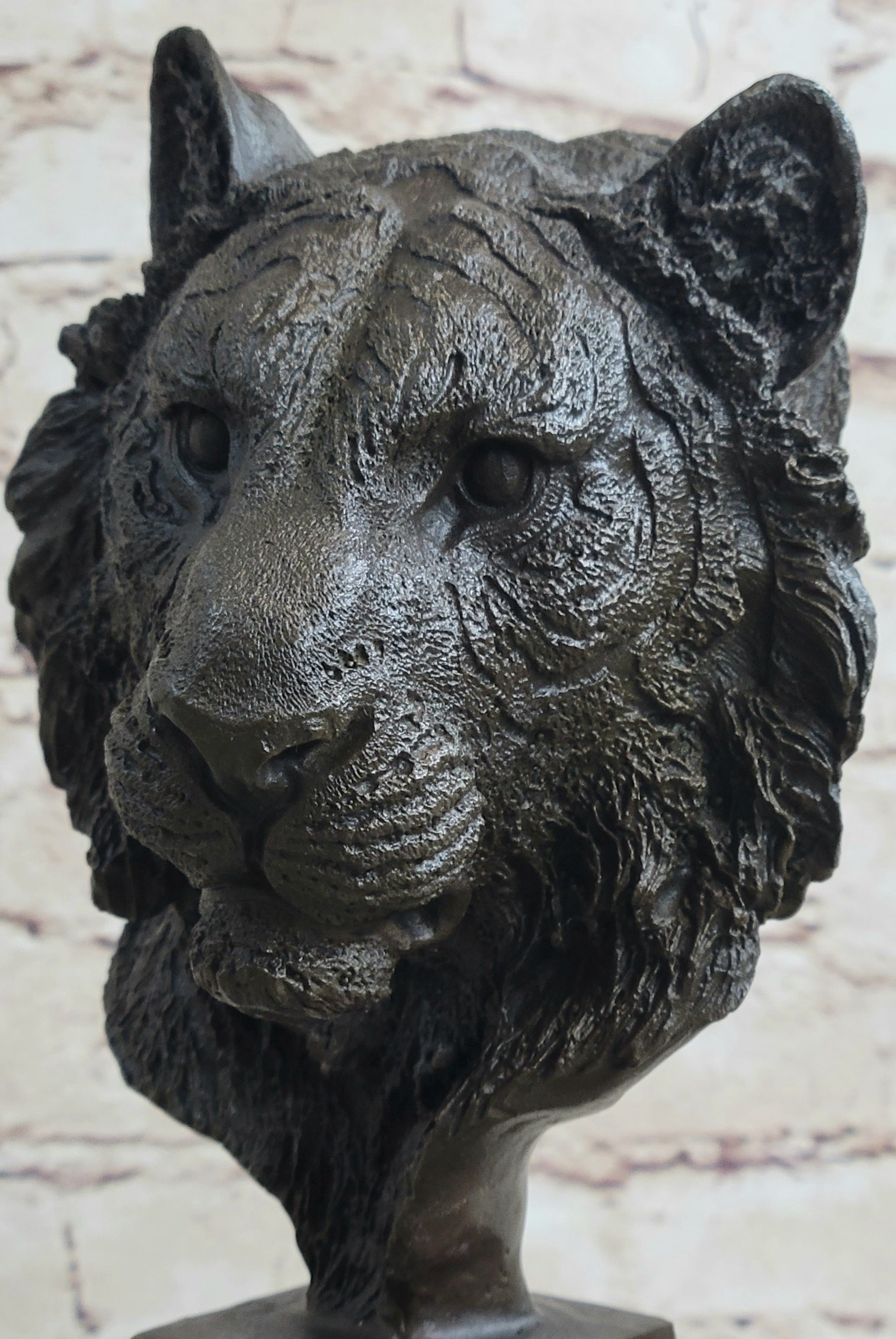Tiger Bronze Metal Bust Sculpture Tiger's Head Marble Base 10" x 5"