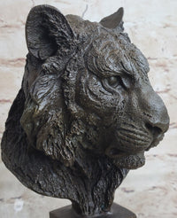 Tiger Bronze Metal Bust Sculpture Tiger's Head Marble Base 10" x 5"