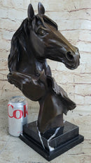 Two Horses Bust Real Bronze Sculpture by Milo on Marble Base