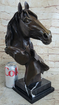 Two Horses Bust Real Bronze Sculpture by Milo on Marble Base