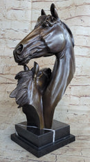 Two Horses Bust Real Bronze Sculpture by Milo on Marble Base