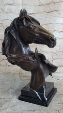 Two Horses Bust Real Bronze Sculpture by Milo on Marble Base