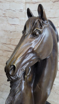Two Horses Bust Real Bronze Sculpture by Milo on Marble Base