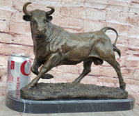 Bronze Bull Sculpture Marble Base Abstract Art Deco