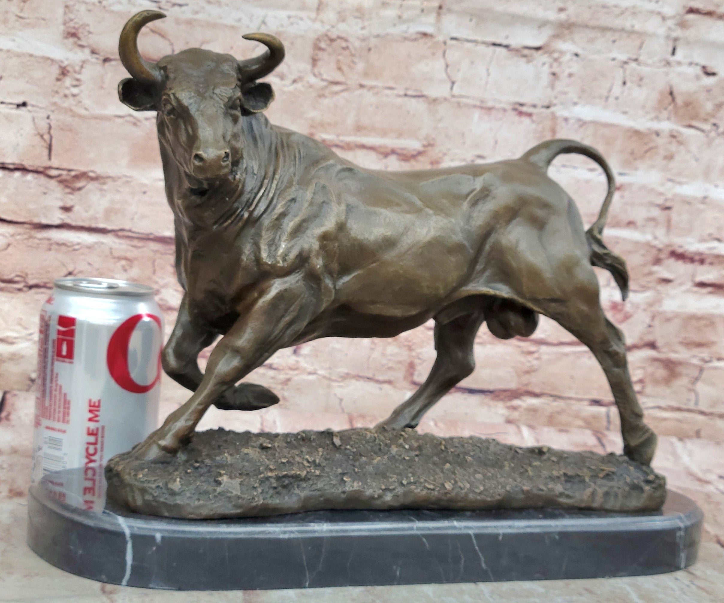 Bronze Bull Sculpture Marble Base Abstract Art Deco