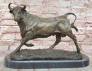 Bronze Bull Sculpture Marble Base Abstract Art Deco