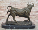 Bronze Bull Sculpture Marble Base Abstract Art Deco