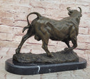 Bronze Bull Sculpture Marble Base Abstract Art Deco