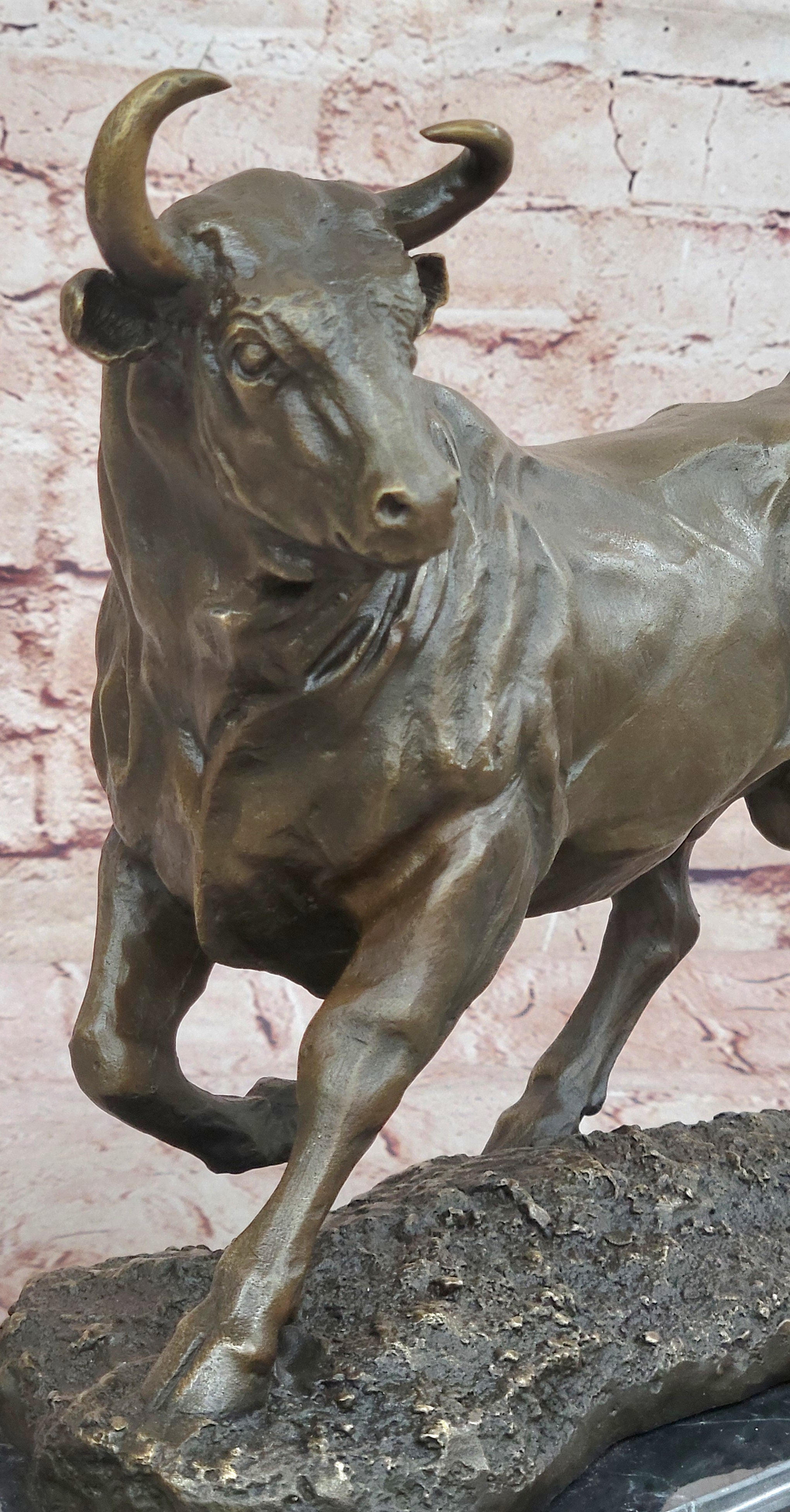 Bronze Bull Sculpture Marble Base Abstract Art Deco