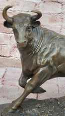 Bronze Bull Sculpture Marble Base Abstract Art Deco