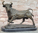 Bronze Bull Sculpture Marble Base Abstract Art Deco