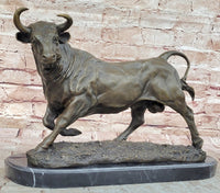 Bronze Bull Sculpture Marble Base Abstract Art Deco