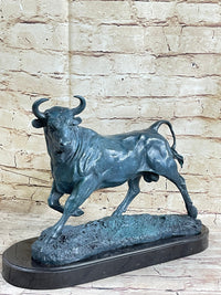 Wall Street Bull Green Patina Bronze 11" x 16" Sculpture