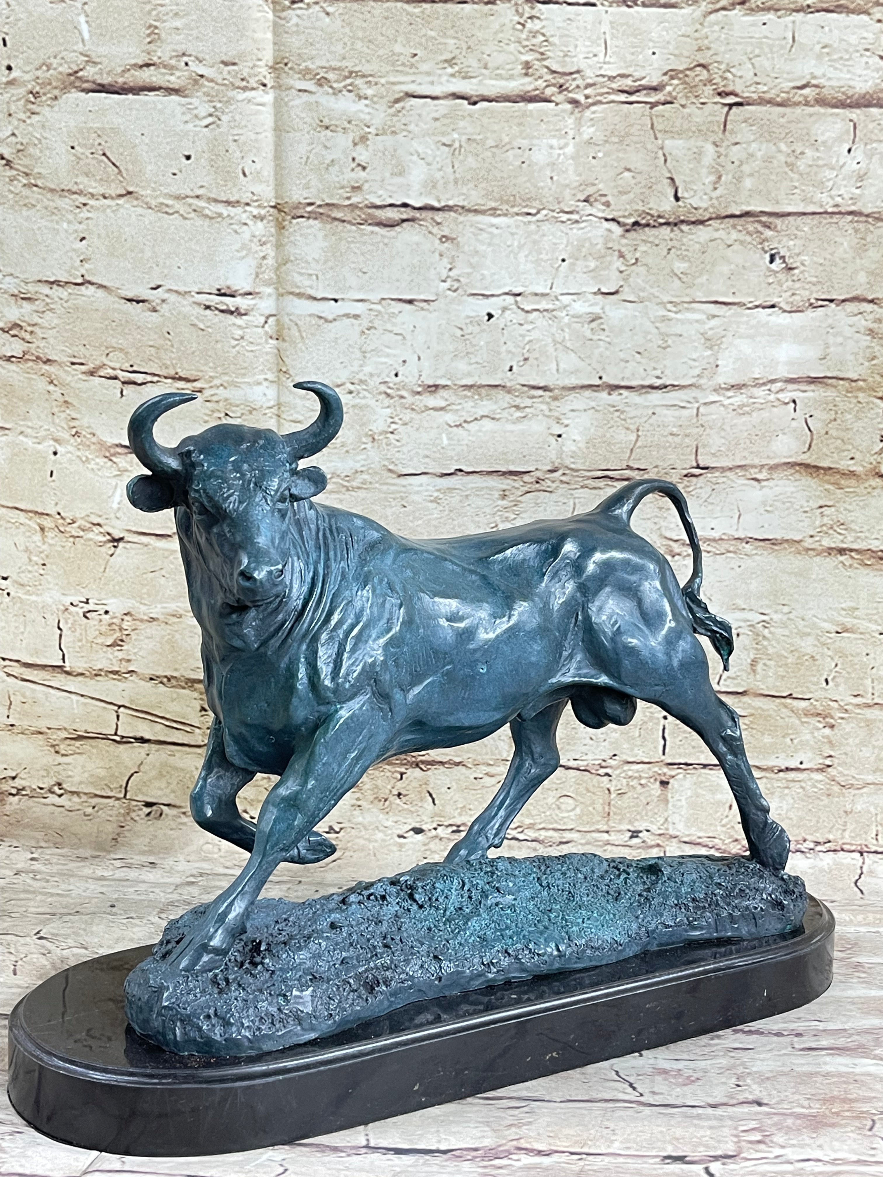 Wall Street Bull Green Patina Bronze 11" x 16" Sculpture