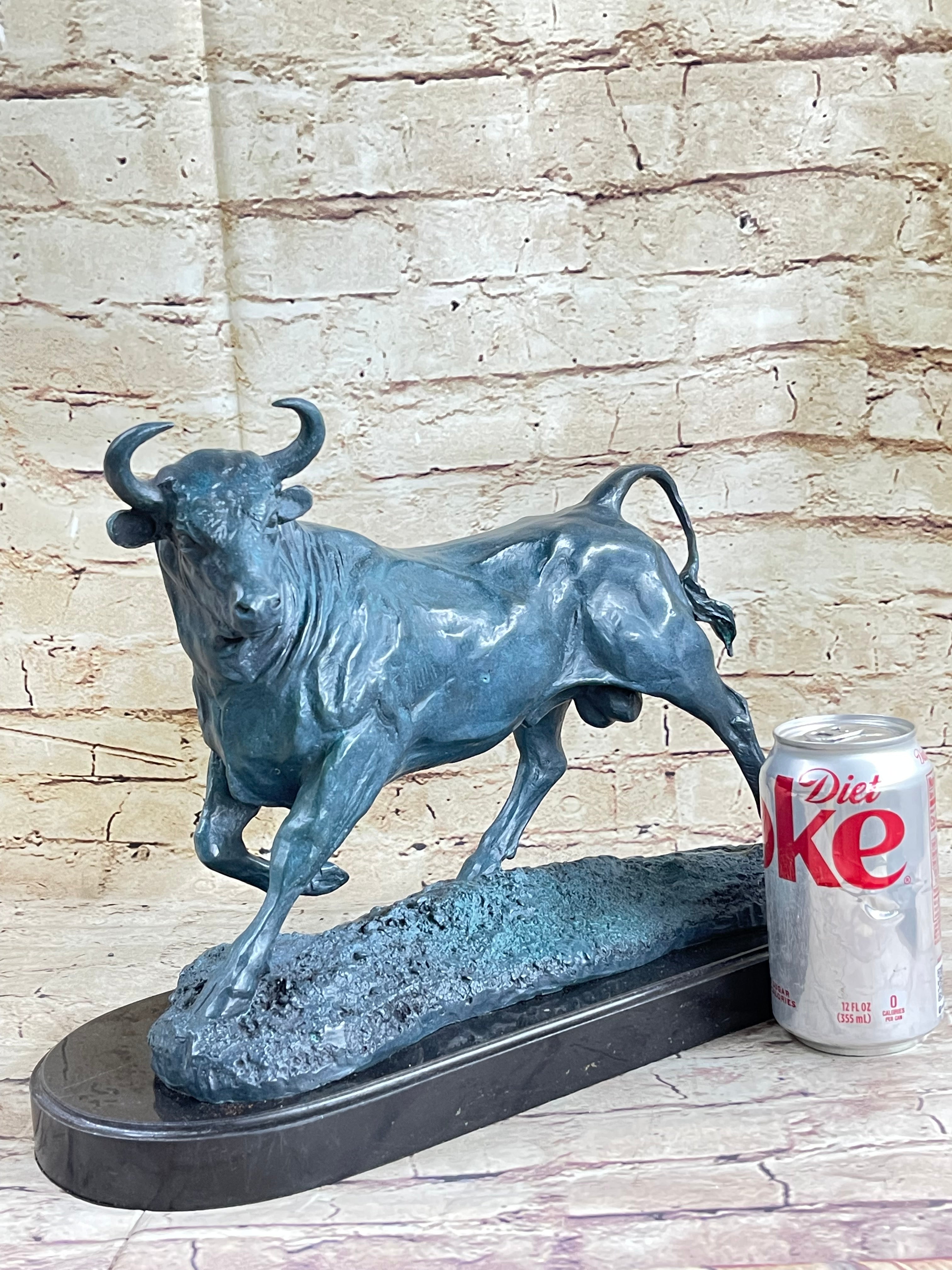 Wall Street Bull Green Patina Bronze 11" x 16" Sculpture