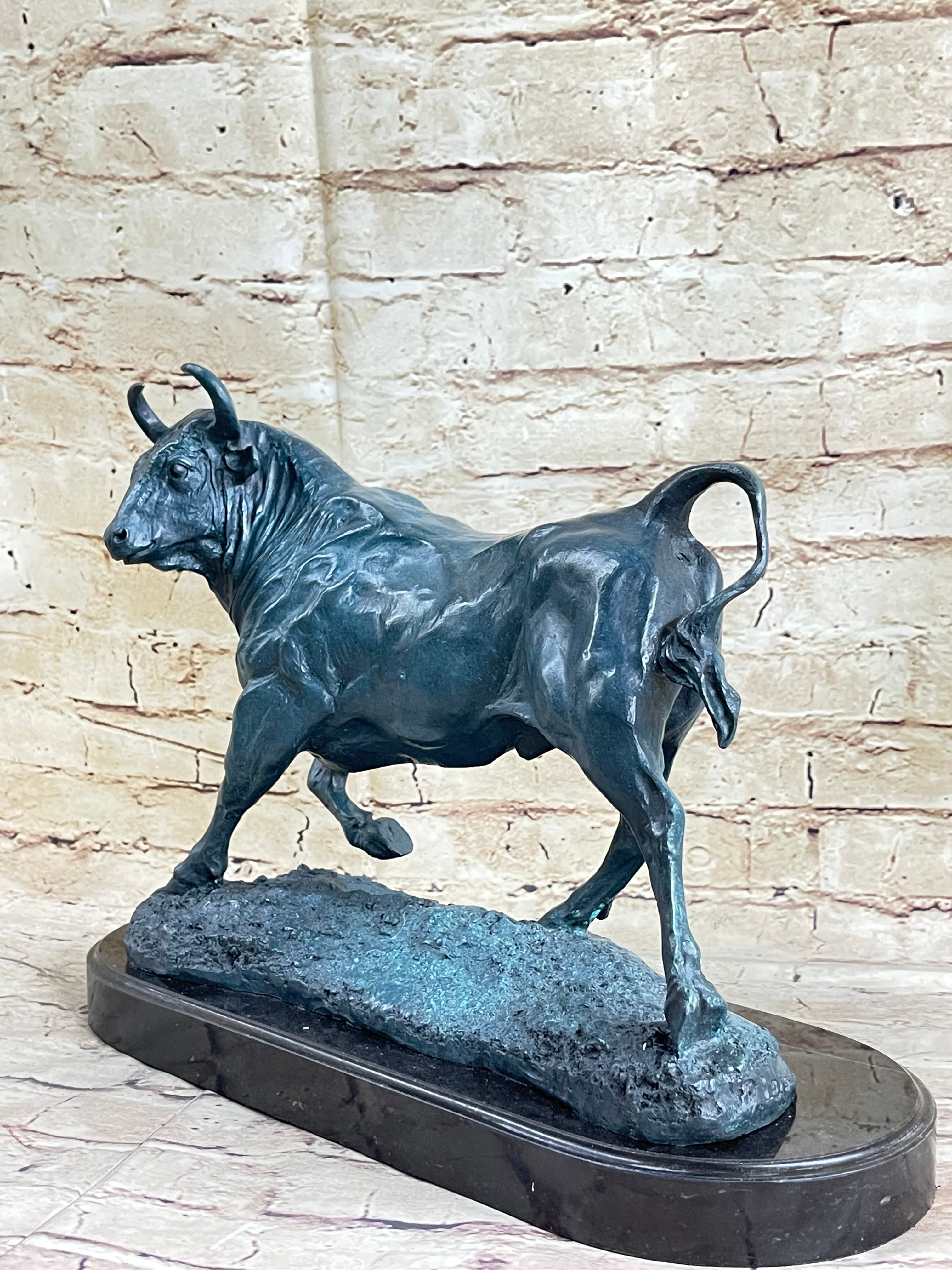 Wall Street Bull Green Patina Bronze 11" x 16" Sculpture