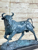 Wall Street Bull Green Patina Bronze 11" x 16" Sculpture