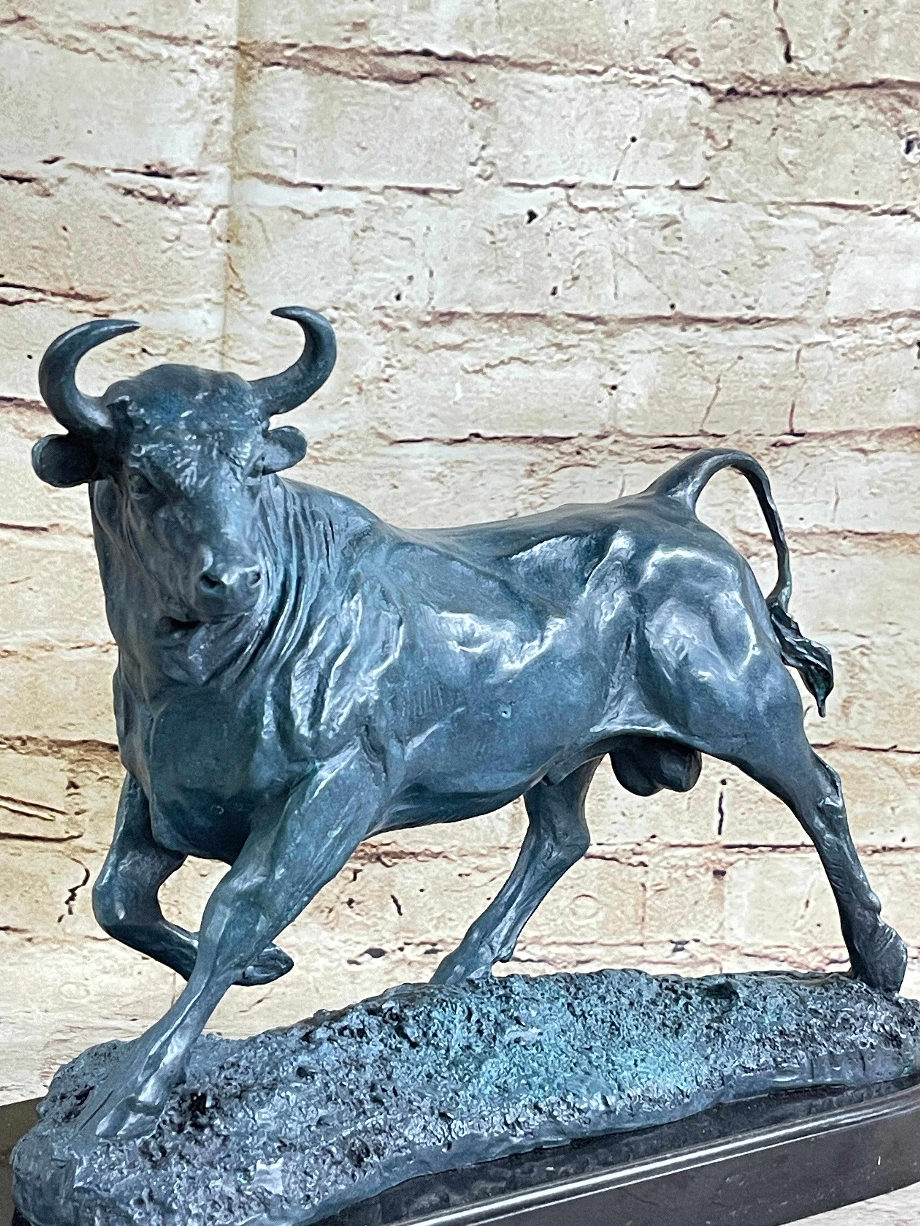 Wall Street Bull Green Patina Bronze 11" x 16" Sculpture