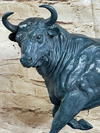 Wall Street Bull Green Patina Bronze 11" x 16" Sculpture