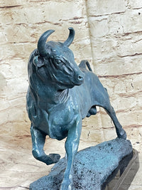 Wall Street Bull Green Patina Bronze 11" x 16" Sculpture