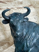Wall Street Bull Green Patina Bronze 11" x 16" Sculpture