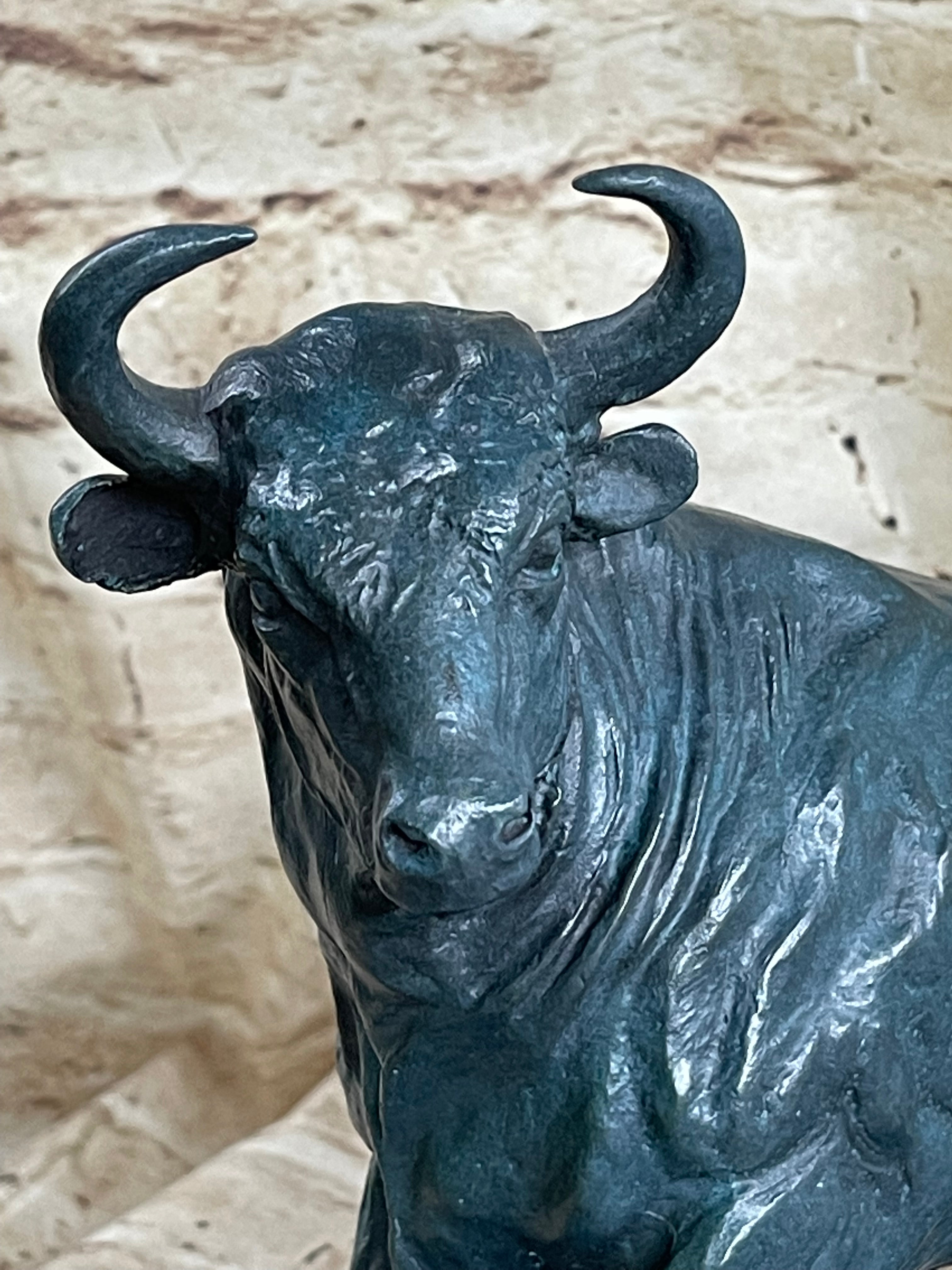 Wall Street Bull Green Patina Bronze 11" x 16" Sculpture